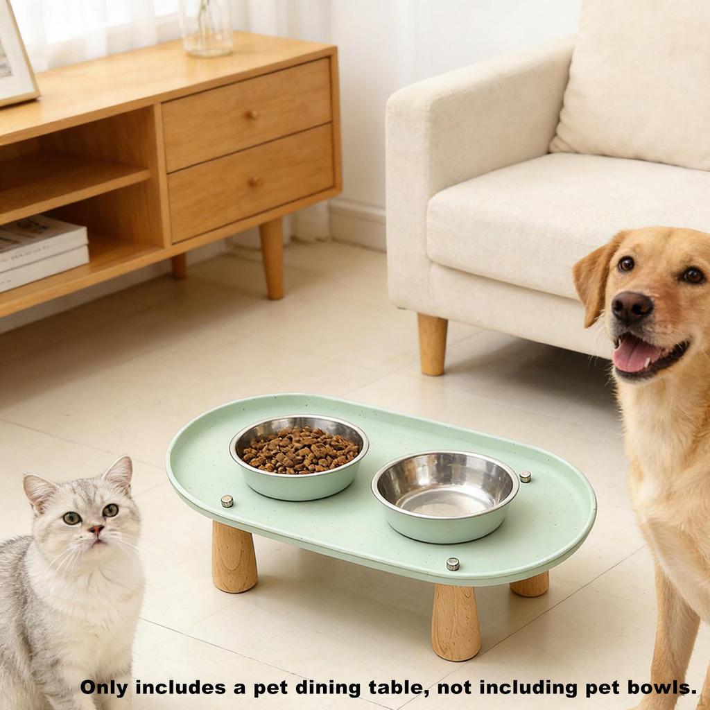 Cat Bowl Holder, Elevated Feeding Stand, Food with Wooden Legs, Easy to Clean, Non-slip, for