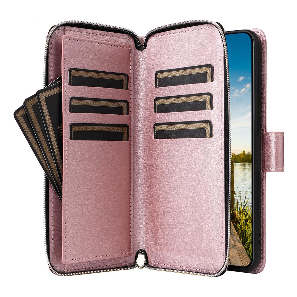 

For Samsung Galaxy A26 5G Case Zipper Pocket PU Leather Cover with 9 Card Slots Dark Purple
