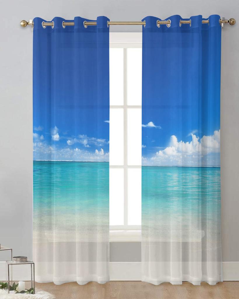 Ocean Beach Landschaft Transparente Vorhänge zur Wohnzimmerdekoration Fenstervorhänge für die Küche Tüll Voile Organza Vorhänge