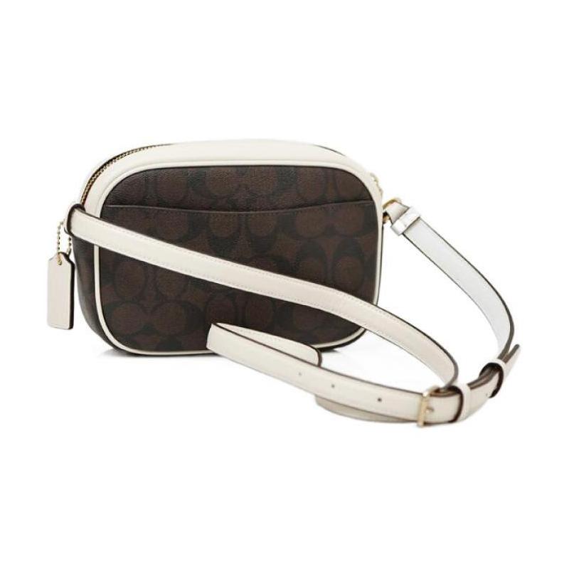Coach Shoulder Bag Jamie 19 Zippered Double Card Slot Interior Multi-function Pocket Signature Coated Canvas and Smooth Leather Camera Small Women's