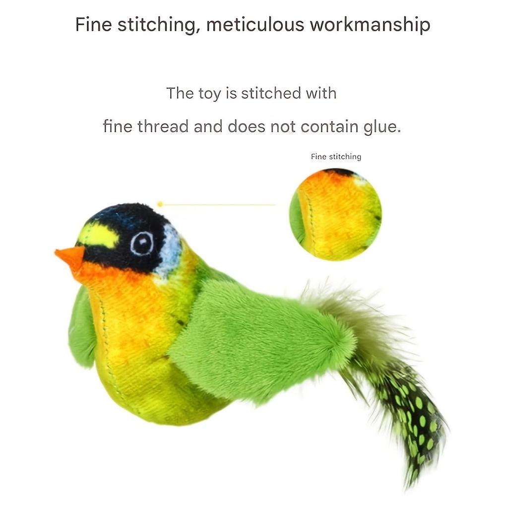[Cat Toy] Interactive Plush Bird Teaser Toy for Cats - Realistic Chirping Sound, Artificial Feathers, Fluffy Feather Sticks, Single-hunting Fun