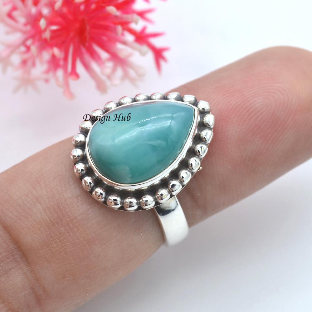 Natural Larimar Gemstone 925 Sterling Silver Solid Jewelry Handmade Ring For Sale