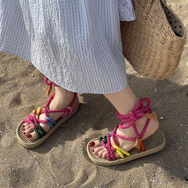 Foot ring strap sandals women's summer new color flat sandals outer sandals women