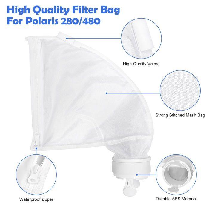 Sac nettoyeur de piscine - AIMOONSA - Polaris 280/480 - Maille nylon - Pack 2 - Ouverture zip extra-large
