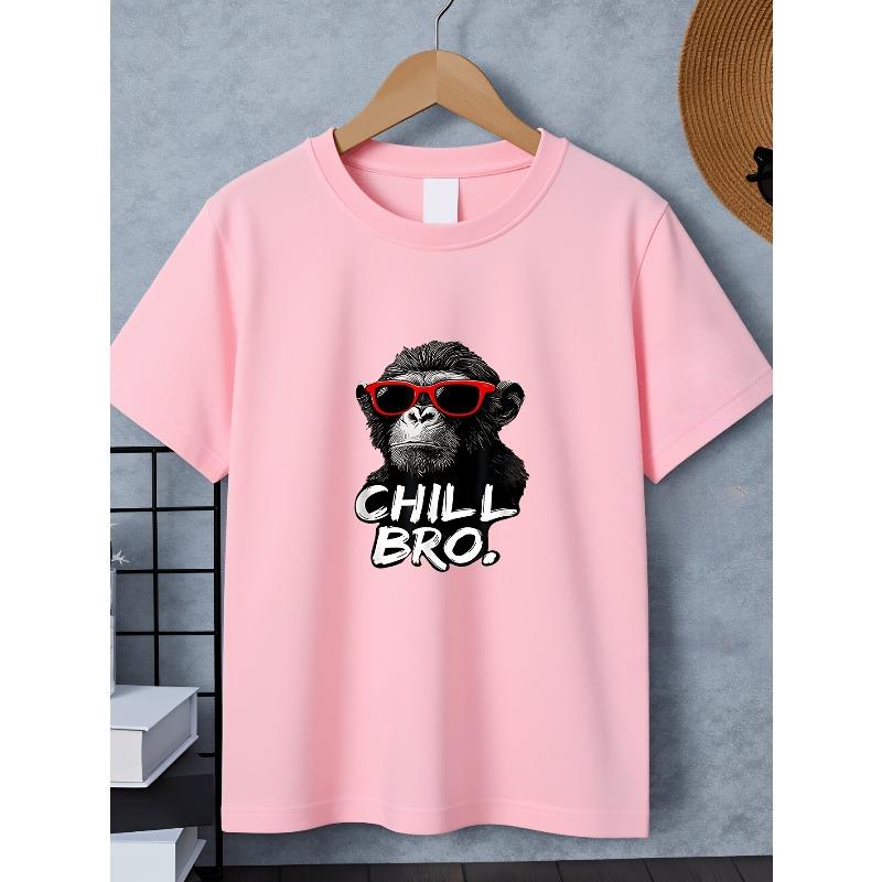 Boys Chimp In Red Sunglasses "Chill Bro" Print Crewneck Short Sleeve Tee