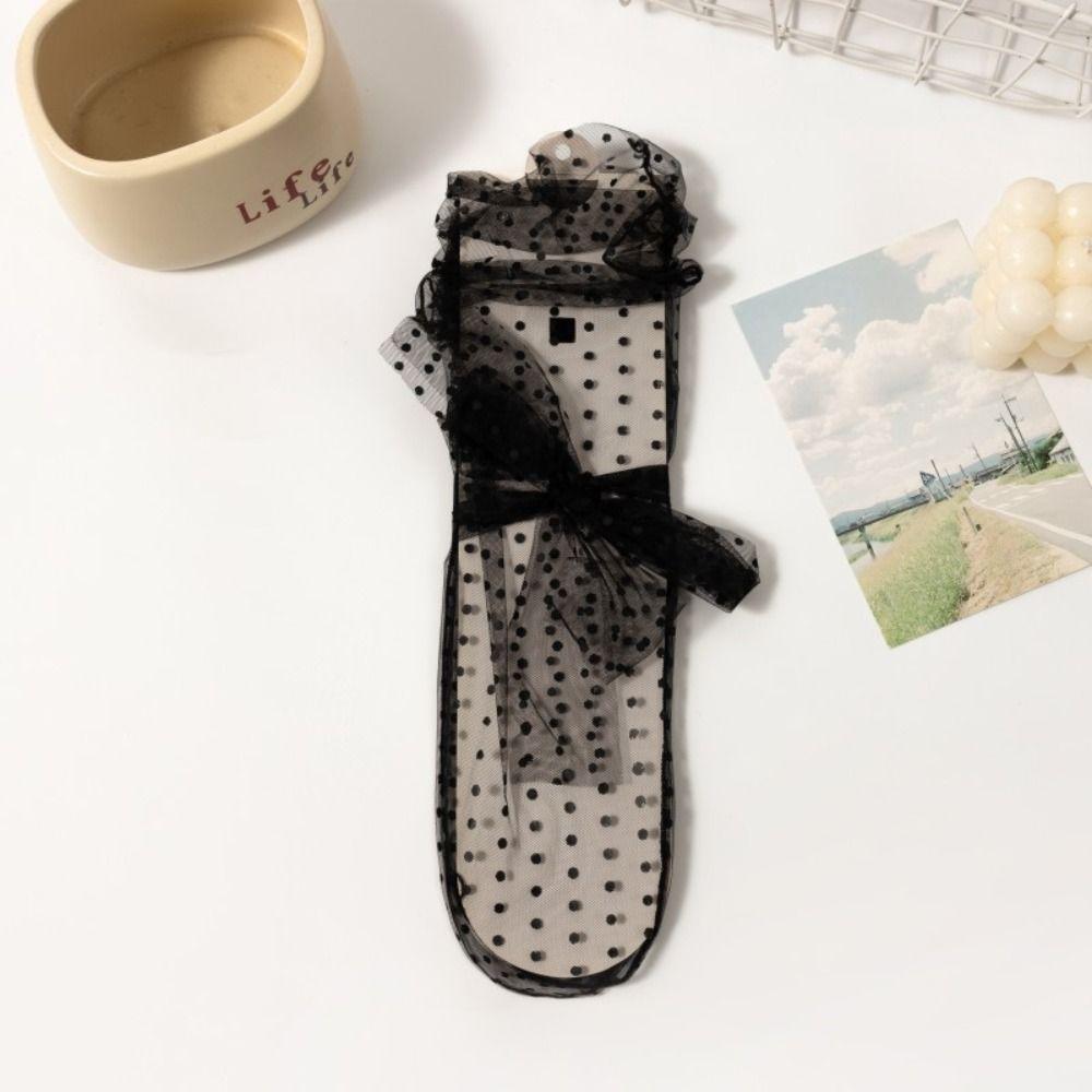 Quick Dry Lace Dot Middle Tube Socks Sheer Mesh Tulle Bow Short Socks Breathable   Girl