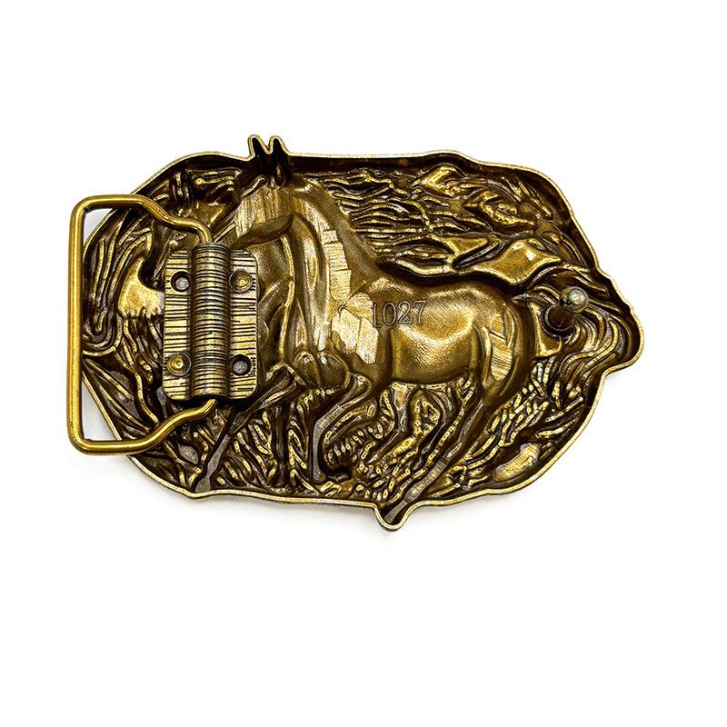 Double Horse Retro Metal Belt Buckle Western Cowboy Rope Buckle Accessory Unisex Smooth Buckle