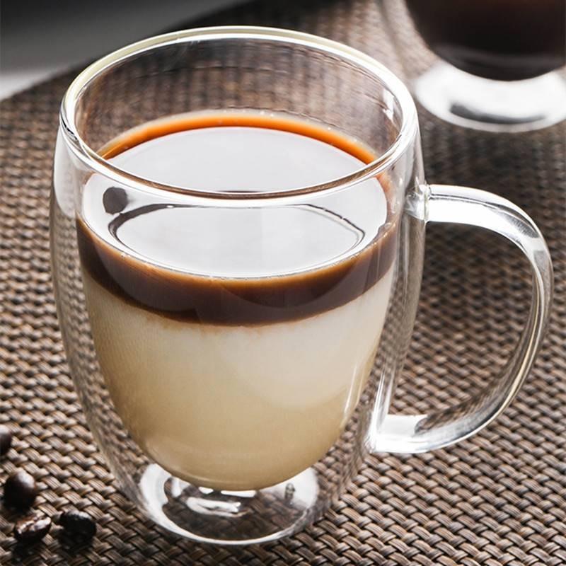 8oz 11oz Coffee Cups with Handle Creative Double-layer Heat-resistant Cup Creative Tea Mug Water Bottles Transparent Coffeeware