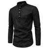 Cotton Linen Long-Sleeved Shirts Autumn Solid Color Stand-Up Collar Casual Beach Style Plus Size Shirts