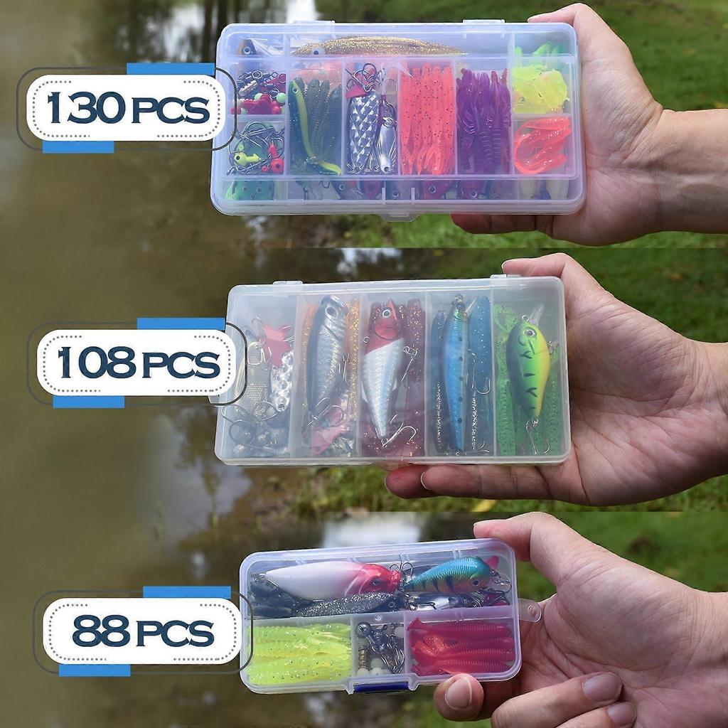88PC Fish Lure Set: Full-Swim, Glitter Vib, Pencil, Frog, Soft Lures — Compatible with Perch & Black Fish