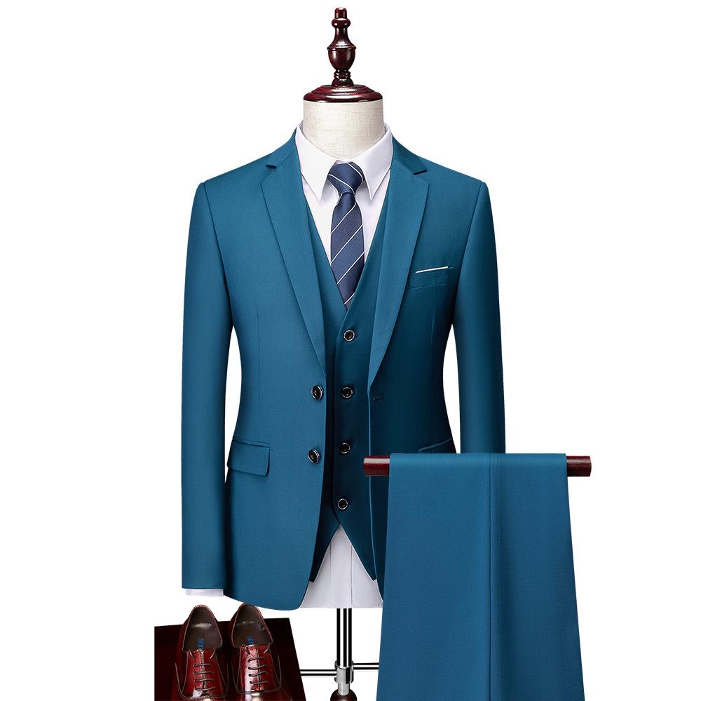 Herren 2024 Einfarbig Zweiknopf Dreiteiler Hochzeits Smoking Business Casual Set
