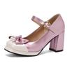 Spring sweet bow high heel color matching one-button Mary Jane shoes