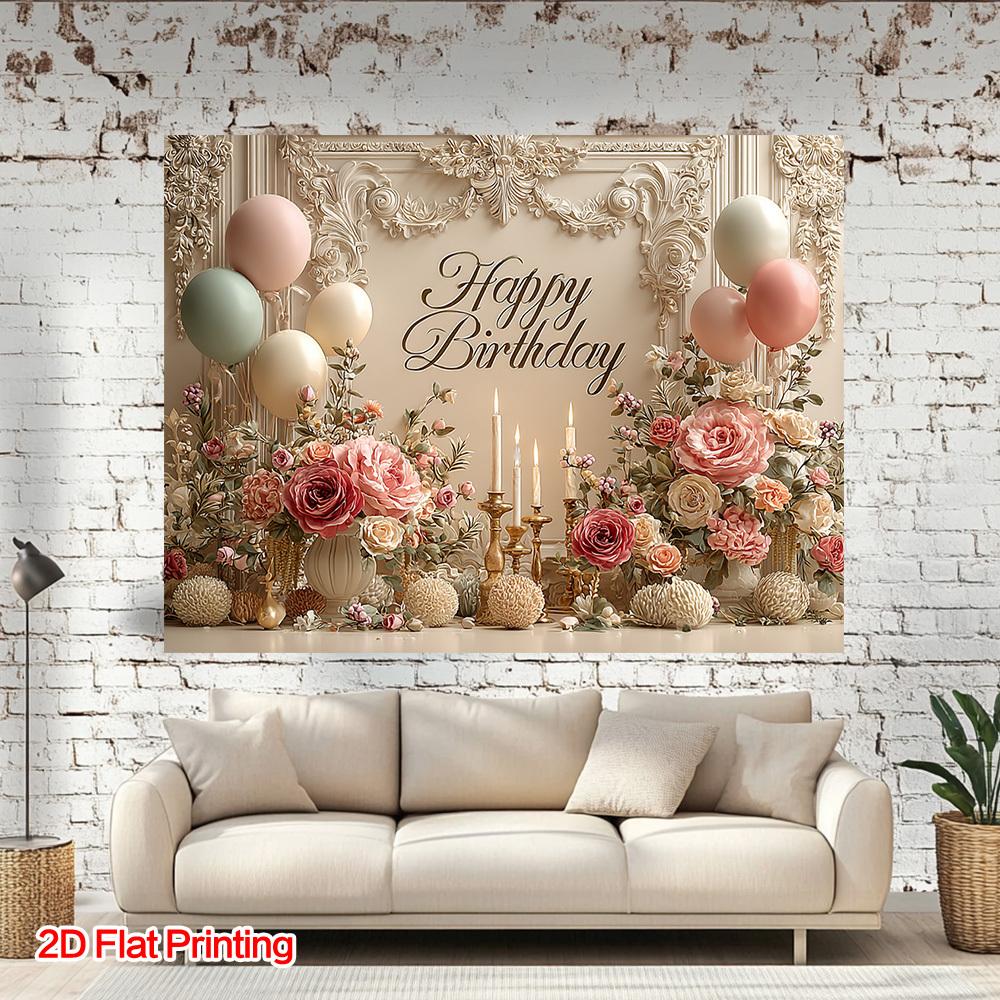 2D 1 piece of floral birthday background fabric - elegant flat printed soft-colored fabric background