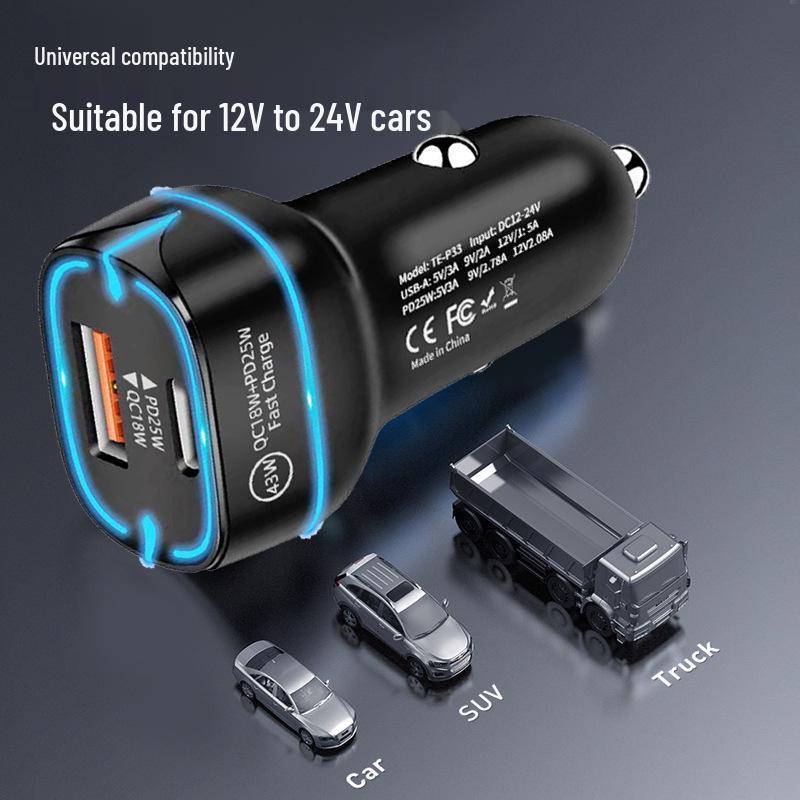 PD25W Dual Port Fast Car Charger for Xiaomi, Huawei, Apple – Cigarette Lighter Adapter