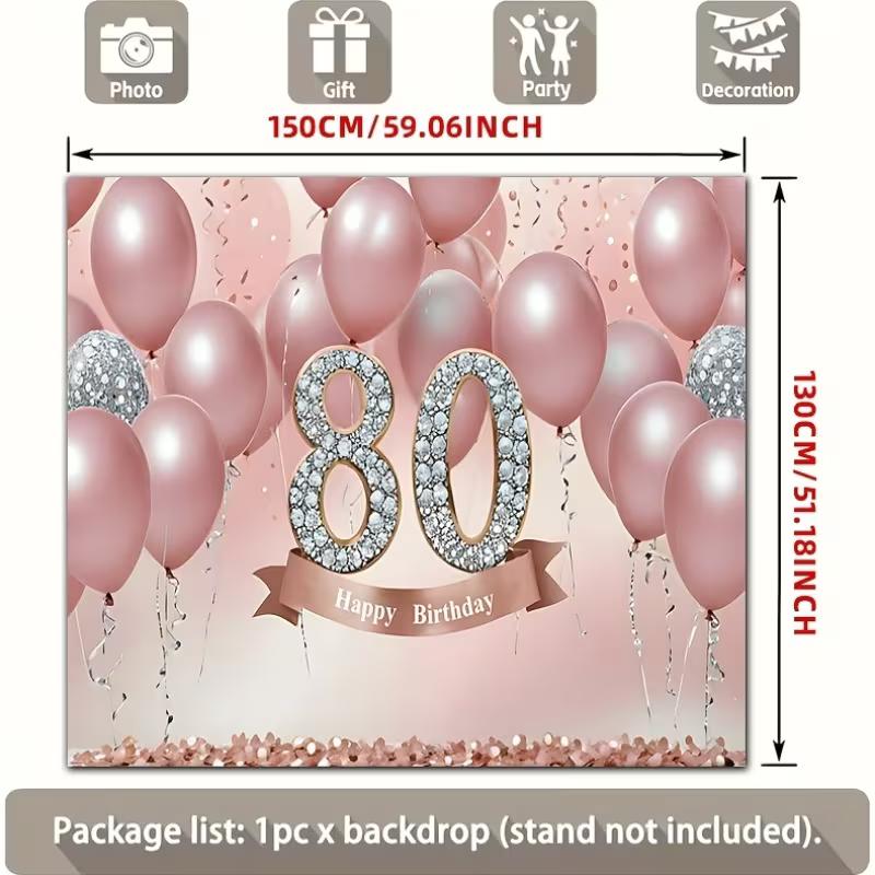2D Elegant Blush Pink 80th Birthday Party Banner with Confetti