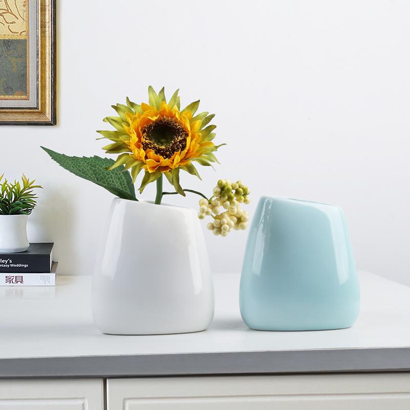 New Modern Ceramic Vase Nordic Home Decoration Pure White Cyan Table Vase Dry Flower Arrangement Creative Living Room Decor