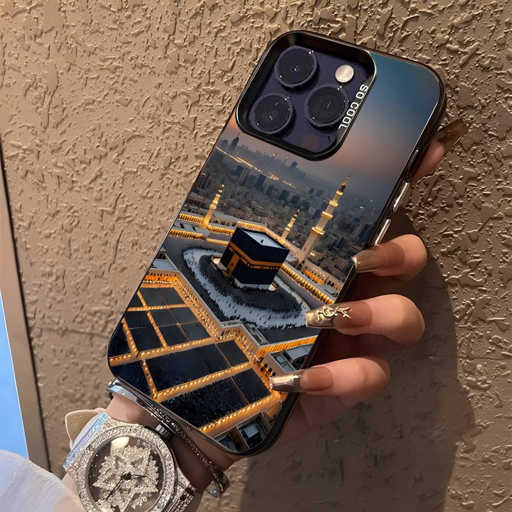 Pilgrims IN Mecca Cover For iPhone 17,16,15,14,13,12,11,Mini,Pro,E,SE4,XS,MAX Black Shockproof Candy Matte Cover