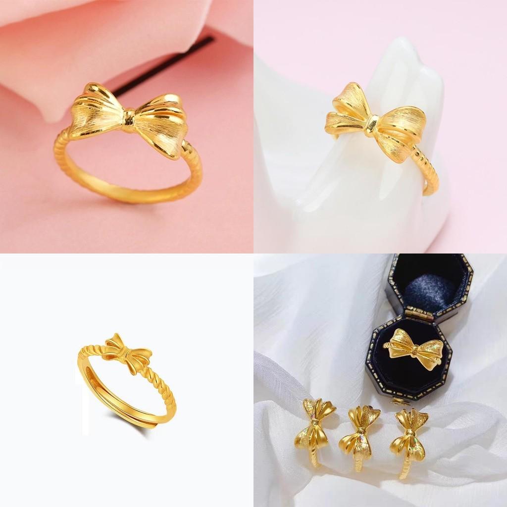 Fashionable Gold Plated Brass Butterfly Knot Ring Open Style Adjustable For Womens Trendy Look