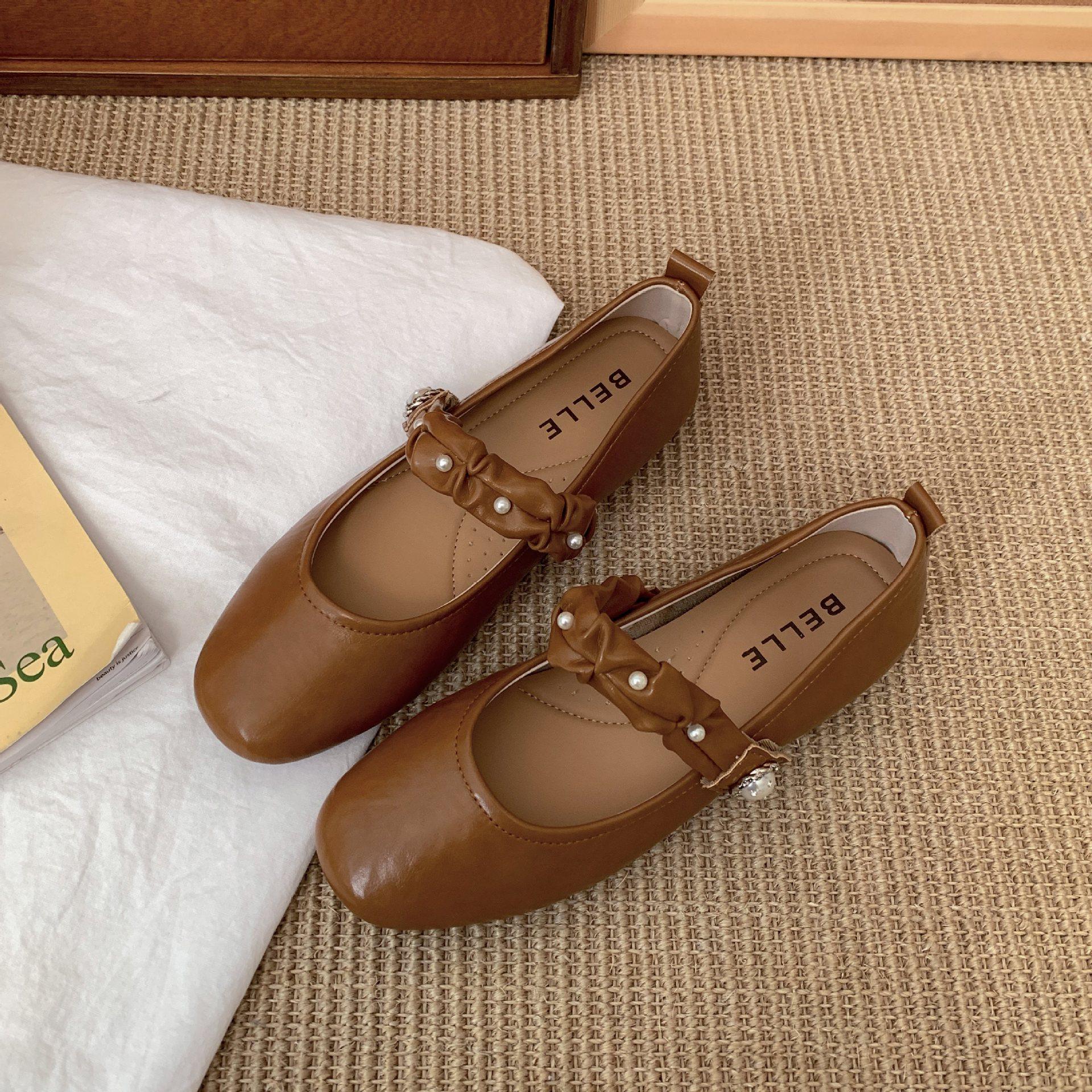 

Retro versatile French shallow mouth flat-soled single shoes women s summer 2025 new models with skirts, inner height increase soft-soled Mary Jane 40 коричневый