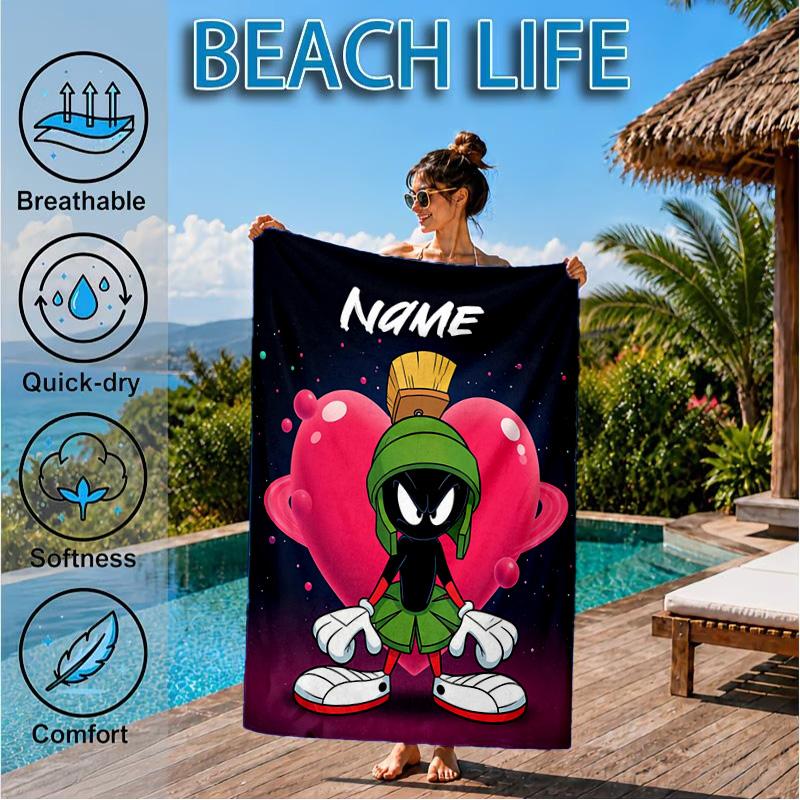Custom Name Superhero Adventure Martian Beach Towel Microfiber Beach Towel, Lightweight and Quick-Dry, for Summer Travel, Swimming Pool Gift