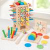 Montessori Game Wooden Stick Tower Toy Color Shapes Sorting Toy Motor Skills Development Stick Counting Math Toy For Kids