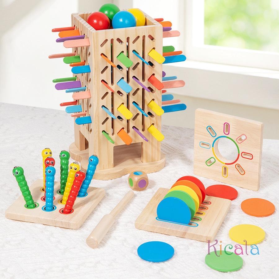 Montessori Game Wooden Stick Tower Toy Color Shapes Sorting Toy Motor Skills Development Stick Counting Math Toy For Kids