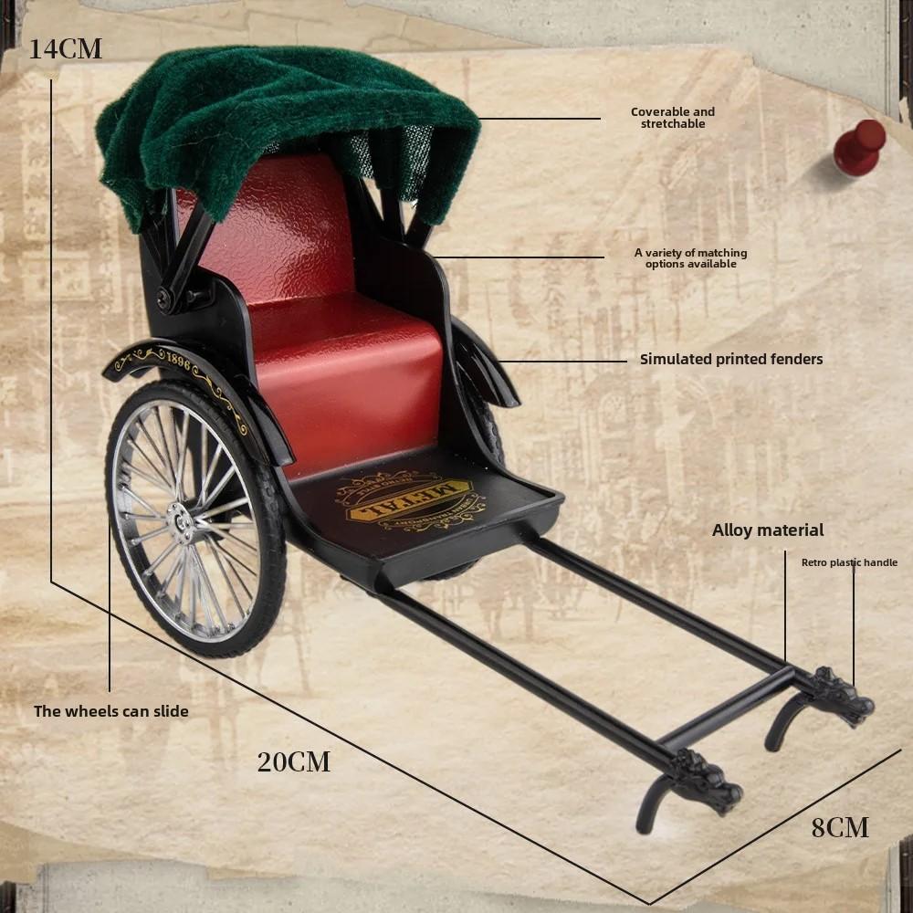 Mini Simulated Retro Rickshaw Model Metal Creative Ornament Nostalgic Old Shanghai Vintage Old Car Alloy Car Model