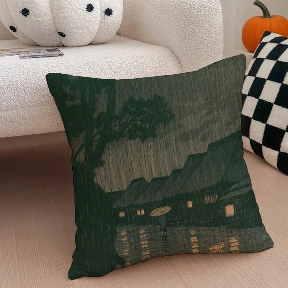 Hasui Kawase Cushion Cover Throw Pillow Cover Hidden Button Durable Polyester Chair Cushion 30X30cm