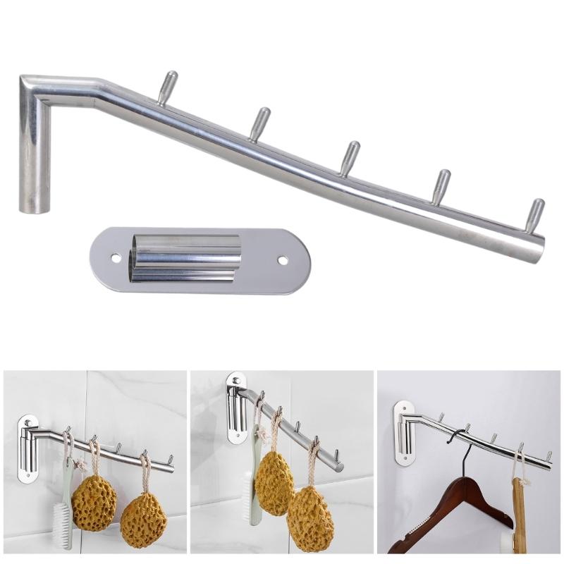 Heavy Duty Steel Folding Wall Mounted Coat Hanger Rack with 5 Hooks Swinging Arm Holder 235mm for Efficient Storage