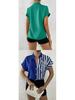 Damen Sommer Color Block Floral Knopf Strickjacke Hemd
