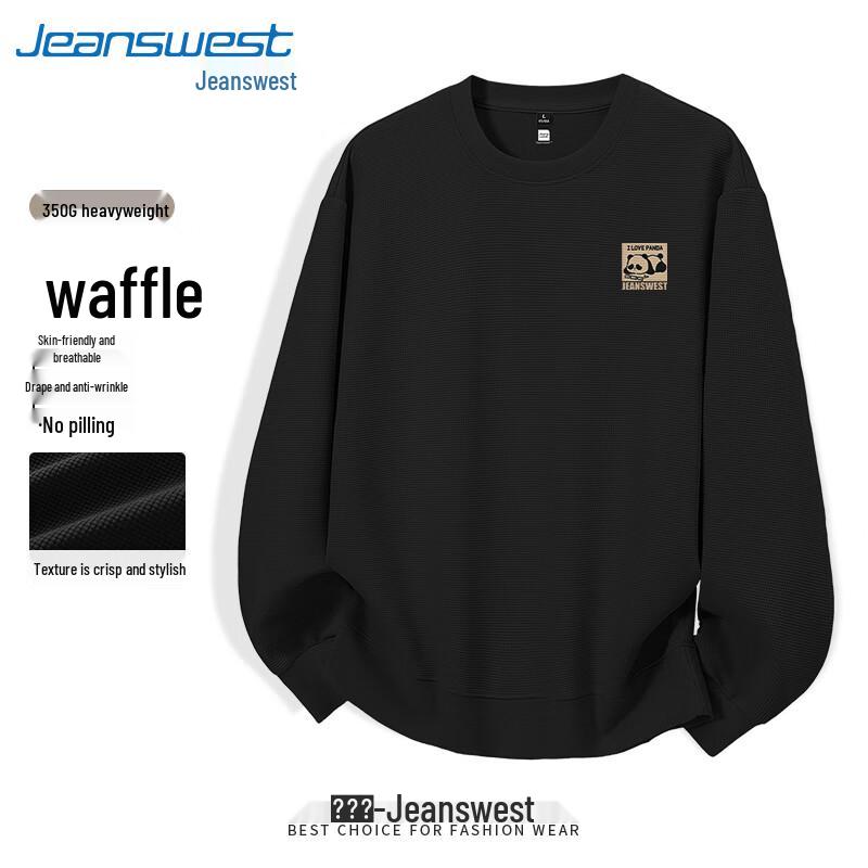 Jeanswest Men's Waffle Panda Graphic Crewneck Sweatshirt