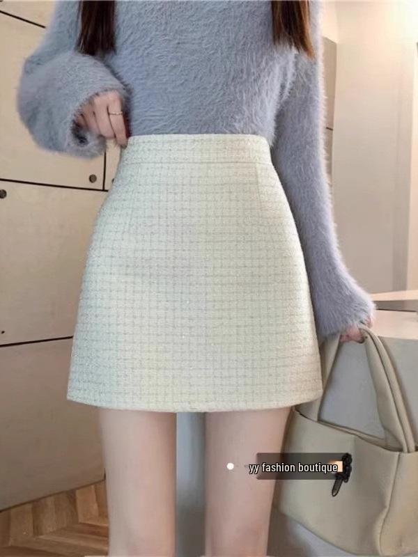 Chic High-Waist A-Line Skirt: Autumn/Winter Silk-Blend, Anti-Exposure, Hip-Hugging