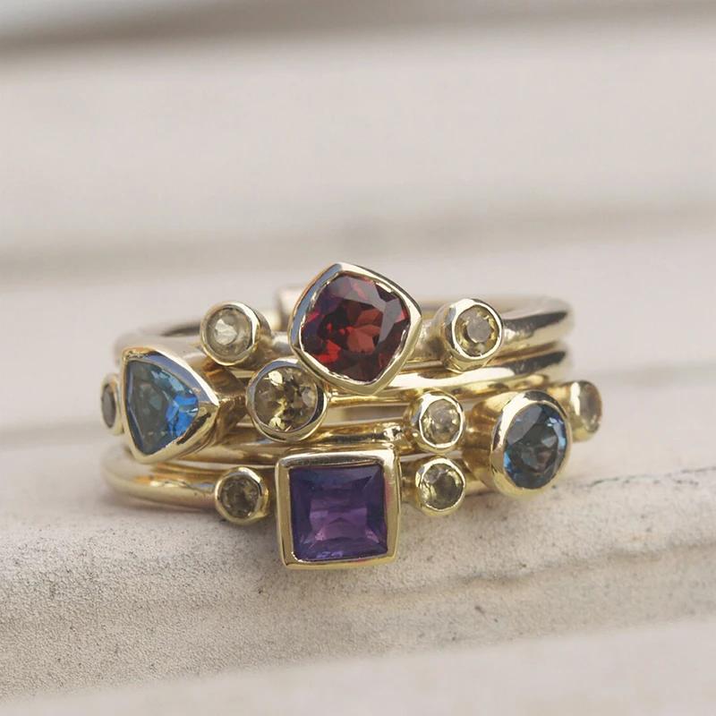 CAOSHI Luxury Stylish Gold Color Finger Ring with Colorful Zirconia Crystal Stone Fashion Women Anniversary Party Accessories