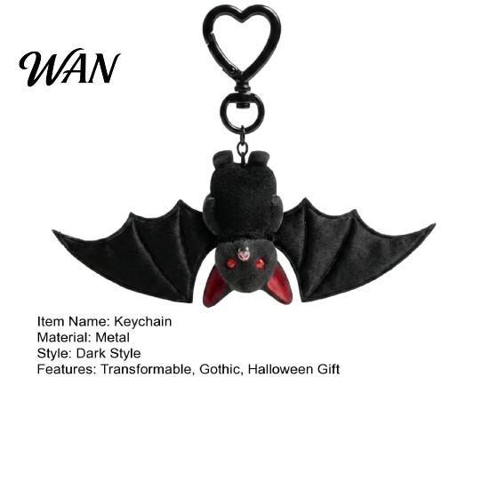 Bat Keychain Pendant Plush Black Gothic Transformable Key Ring Soft Backpack Bag Purse Charm Halloween Gift for Lovers