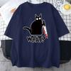 Killer Black Cat What Surprised Print Men's Cotton T-Shirt Creativity Funny Tops Oversize All-math Vintage Short Sleeve Man Tops