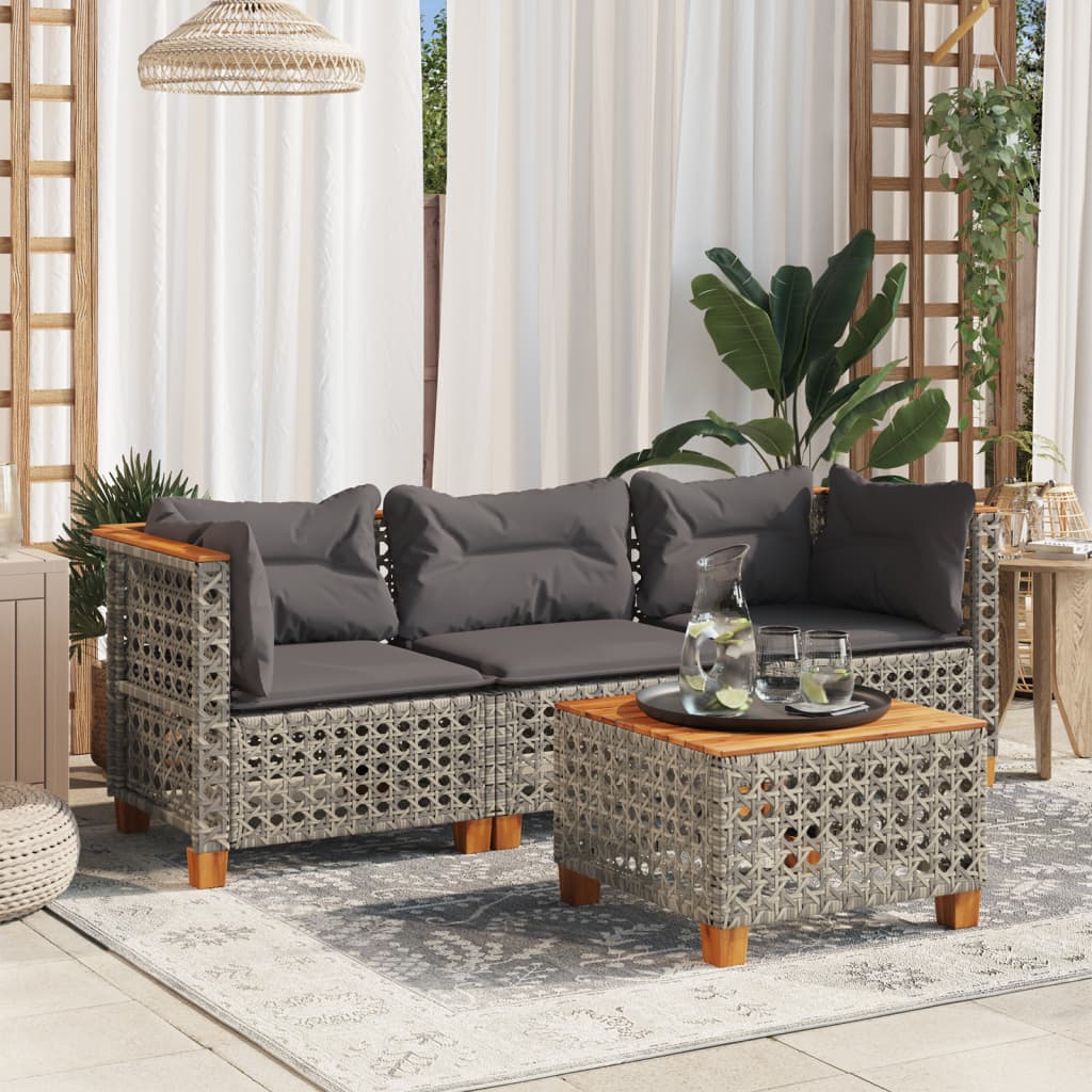Vidaxl 3-Sitzer Gartensofa mit Kissen, Grau, Polyrattan