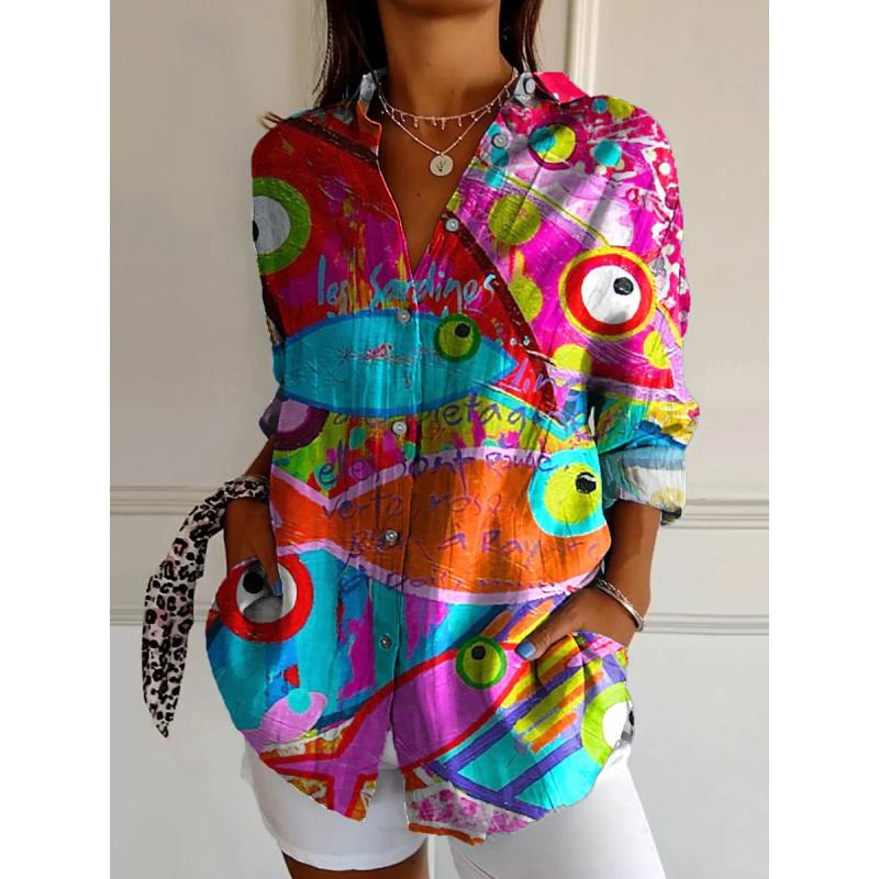 New Women's Long Shirt Summer Trend Long Sleeve Shirt Floral Pattern Printed 3D Shirt
