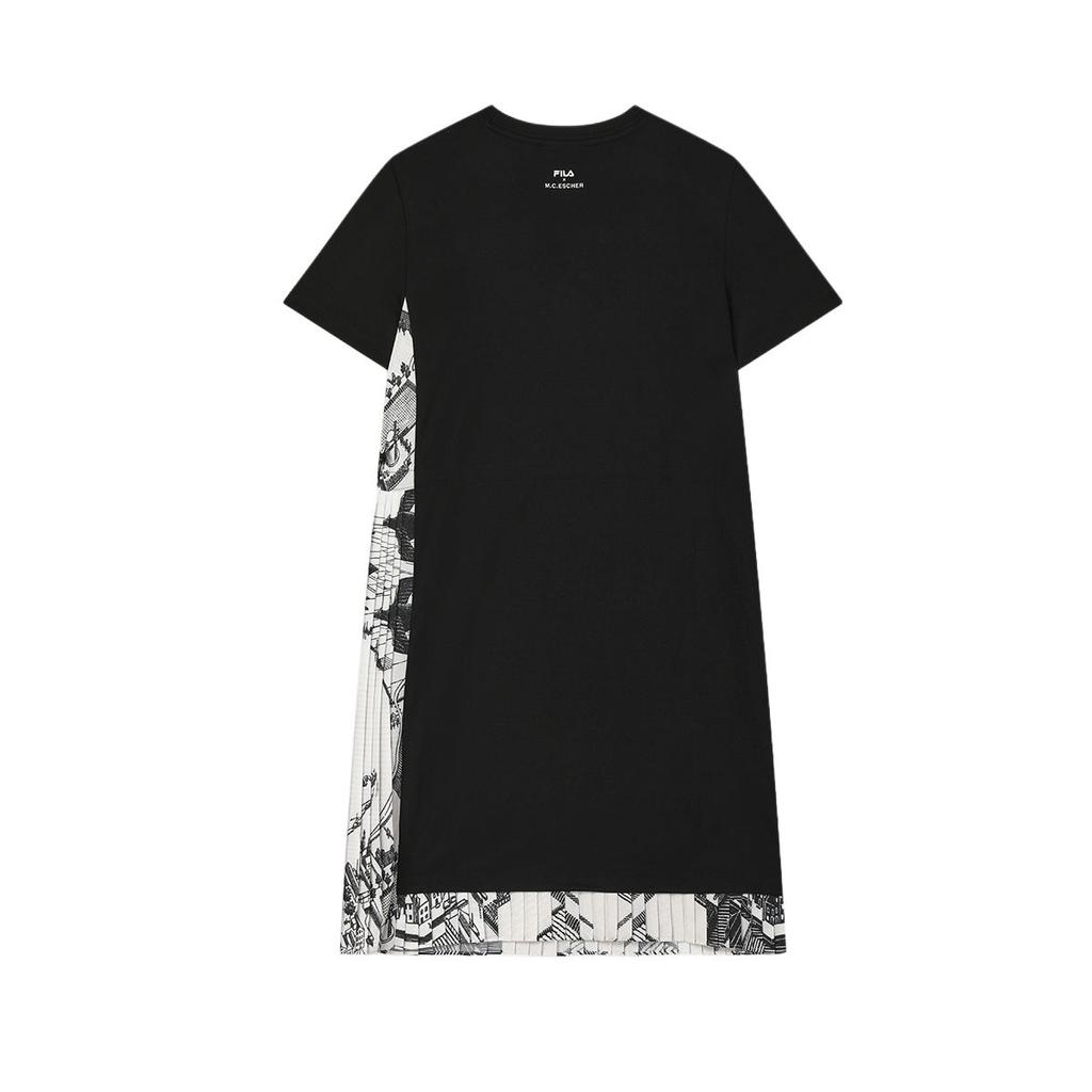 Fila X M.C. ESCHER Heritage SS25 Casual Pullover Crew Neck Comfortable Short Sleeve Dress Women Dresses Black F11W538307F-BK