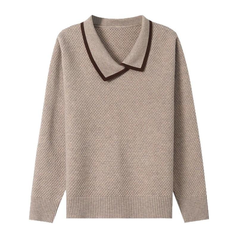 Autumn new simple lapel design knitted sweater casual commuting lazy mother top women