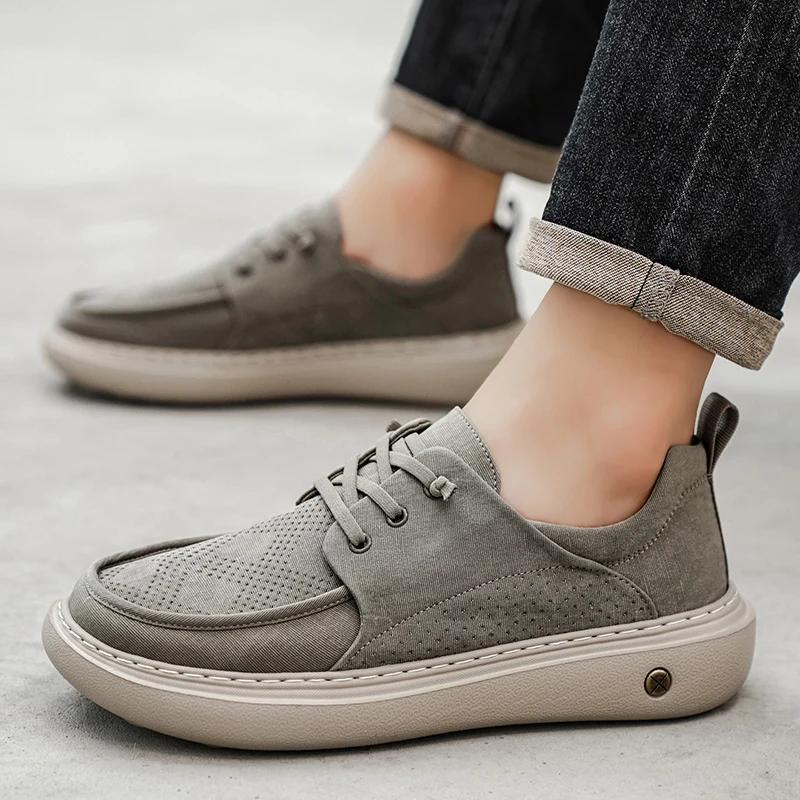 

2025 New Lace Up Sneakers Breathable Mesh Cushioned Sole Lace Up Low Cut Thick Soled Casual Shoes for Men Promotion Cowboy Boots 39 серый