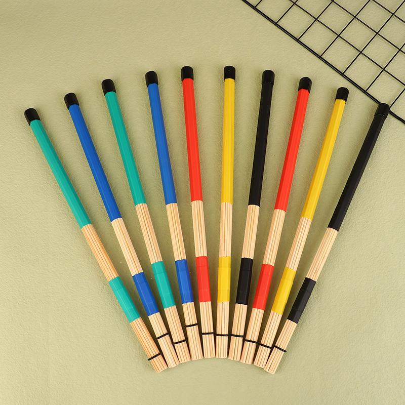 1Pair Bamboo Drumsticks Drum Sticks Percussion Drum Brushes Bundle Harmmer With Rubber Handle Drum Accessories