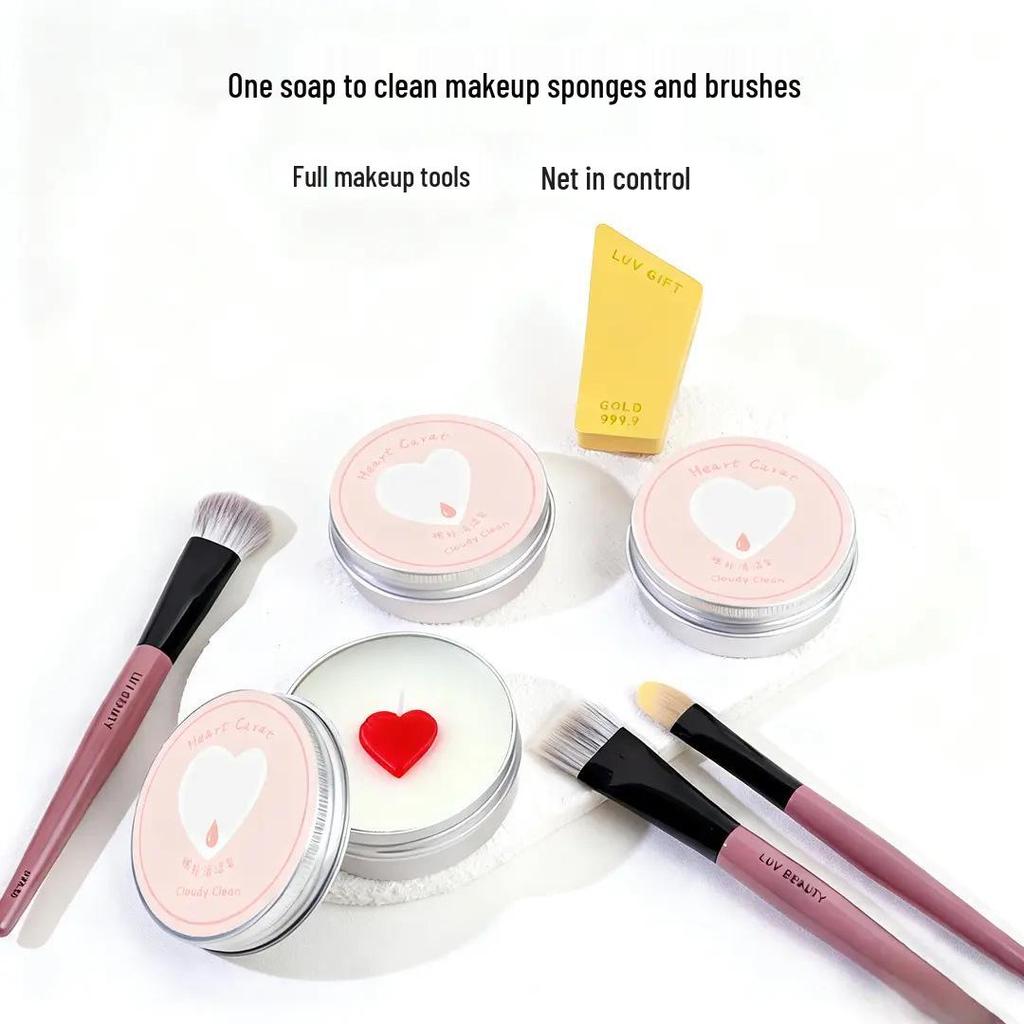 Heart-Shaped Makeup Brush & Beauty Blender Cleaning Soap - Mini Portable Cleaner with Essential Oils