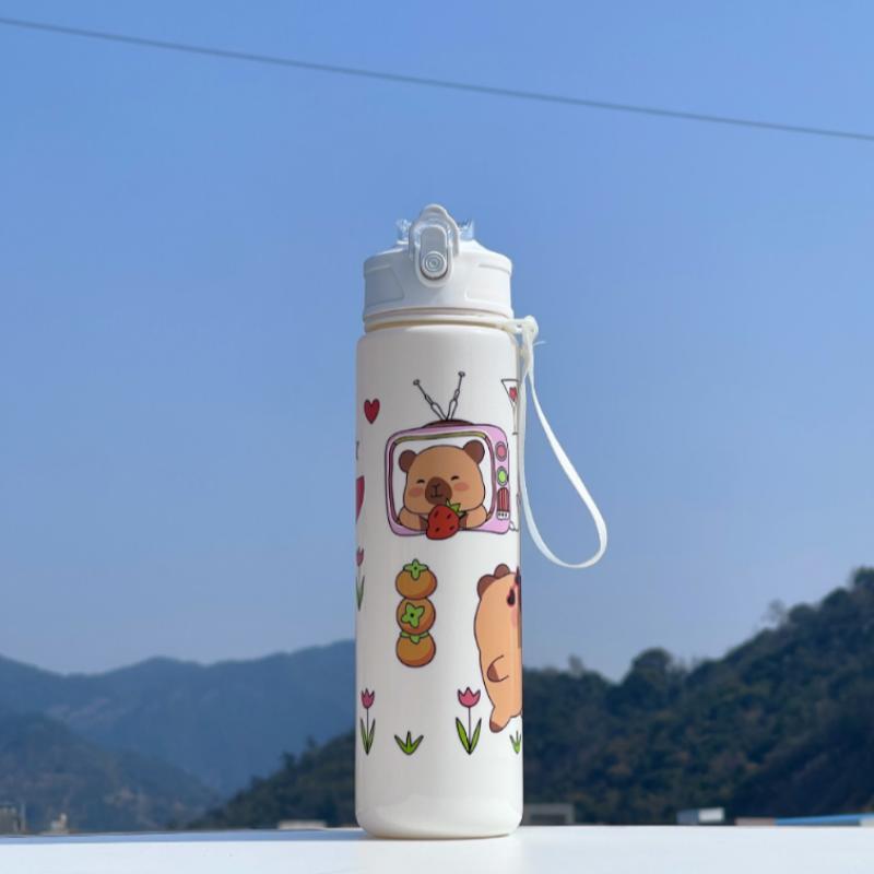 750ml Capybara Water Bottle For Kids Water Sippy Cup With Silicone Straw Leakproof Plastic Water Bottles Summer Kids Water Cup
