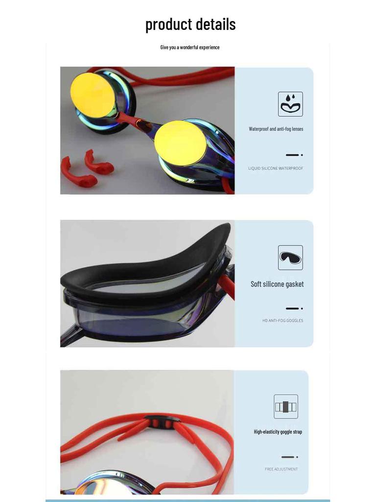 Silicone Small Frame Electroplated Waterproof Anti-Fog Swimming Goggles for Pool Competitions and Training