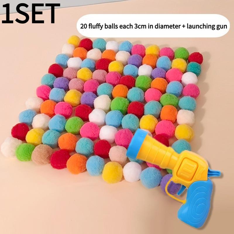 1SET Cat Toy Interactive Self-Entertainment Toy Gun Plush Ball Launcher Silent Polyester High-Elastic Fur Ball Cat Playboy