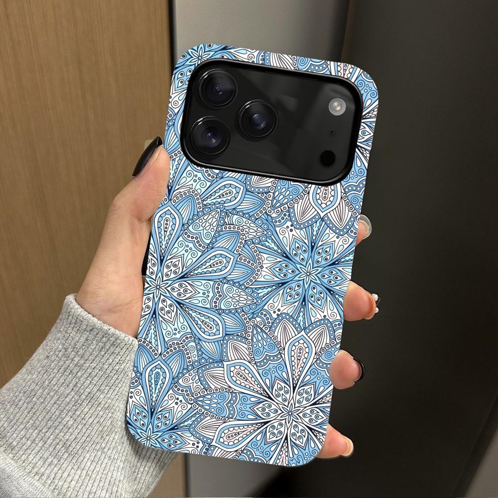 Blue Floral Pattern 2-in-1 Phone Case Suitable for iPhone 17 16 15 14 13 12 11 Pro/Max/Plus Anti Drop and Shockproof Back Cover