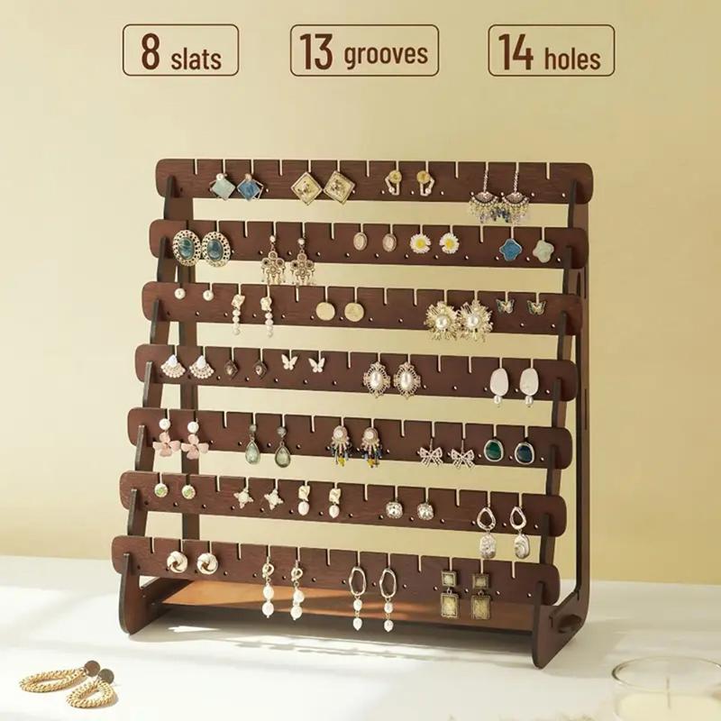 Multilayer Wooden Earring Stand Holder High-Capacity Jewelry Storage Organizer Display Rack For Home Living Room Bedroom Desktop