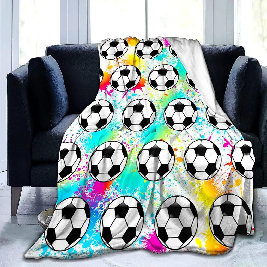 Soccer Flannel Throw Blanket Football Soccer Pattern Double Single for Bed Sofa Couch Lightweight Warm Soft Ball Sport Blanket