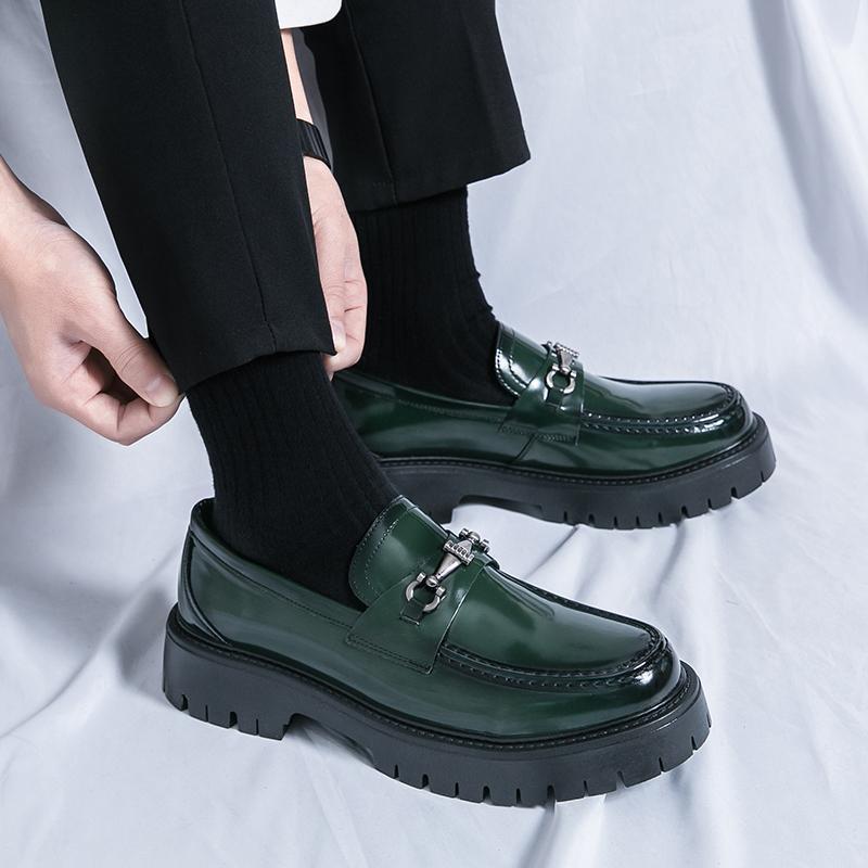 Men's British Style Formal Leather Slip-on Loafers - Thick Sole, Height Increasing, Big Toe Casual Shoes