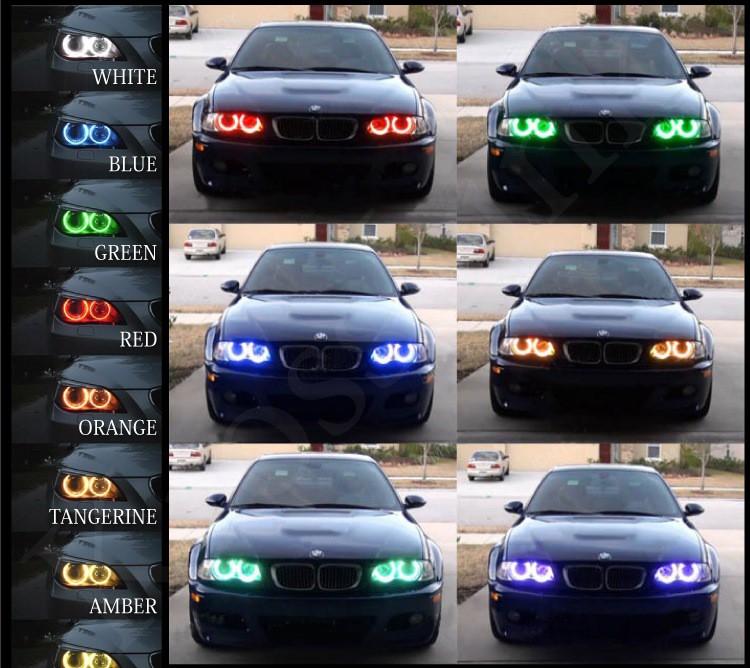 BMW E36 E38 E39 E46 RGB Angel Eye-ringer sett + fjernkontroll, 12V, Off-Road